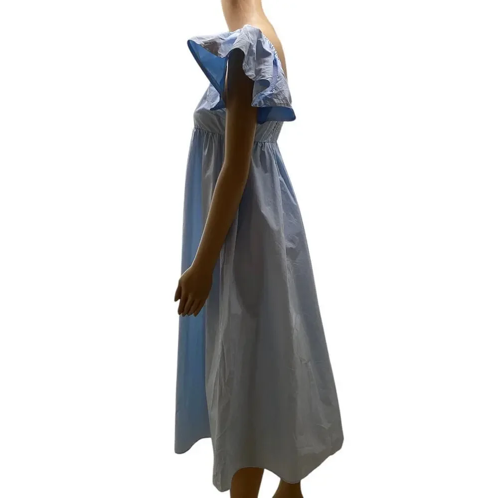 H & M Baby Blue Maxi Ruffle short sleeve dress women’s Small - Picture 3 of 7